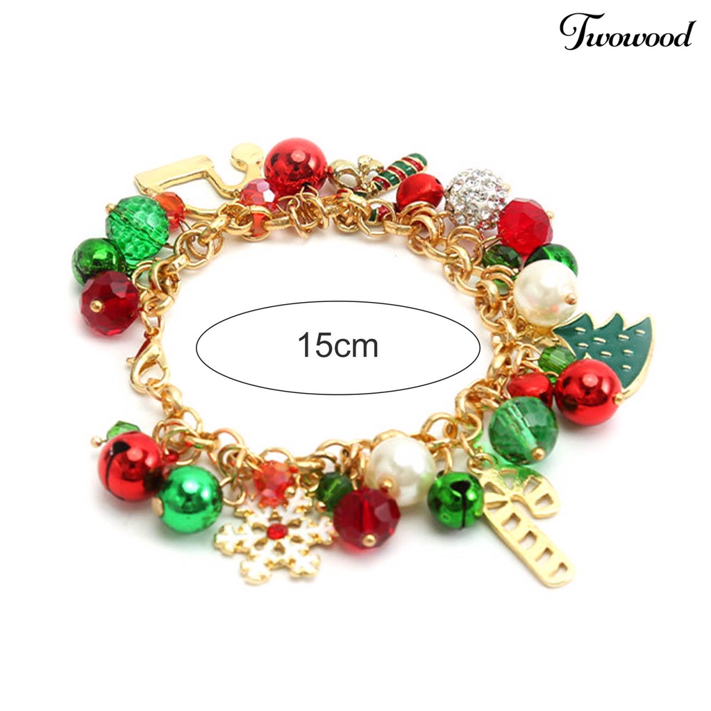 Twowood Alloy Christmas Bracelet Bell Faux Crystal Snowflake Christmas Tree Bracelet for Party