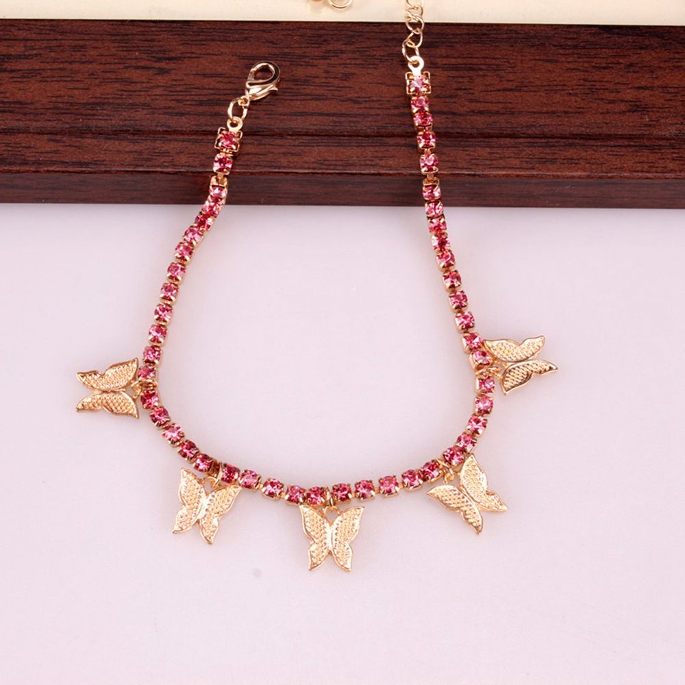 Needway  Cool Butterfly Anklet Charm Bohemia Rhinestone Bracelet Women Elegant Jewelry Gift Alloy Adjustable Simple Female Ankle Chain/Multicolor