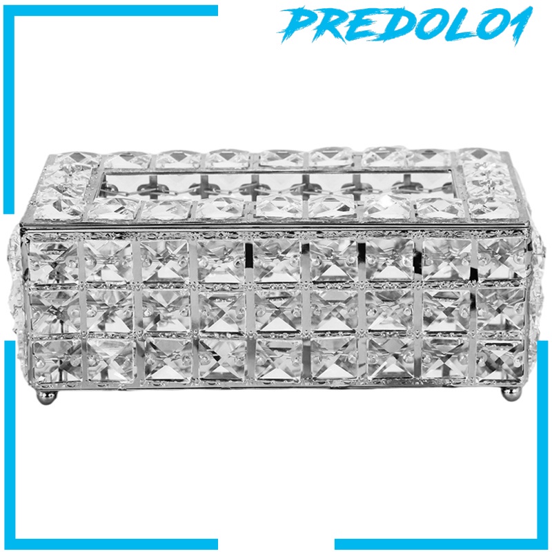 [PREDOLO1] Rectangular Crystal Facial Tissue Box Cover Napkins Metal Case for Bathroom