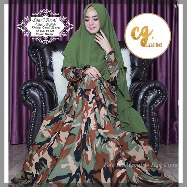 Gamis Syari ARMY ARMI motif Abri Loreng muslimah dress
