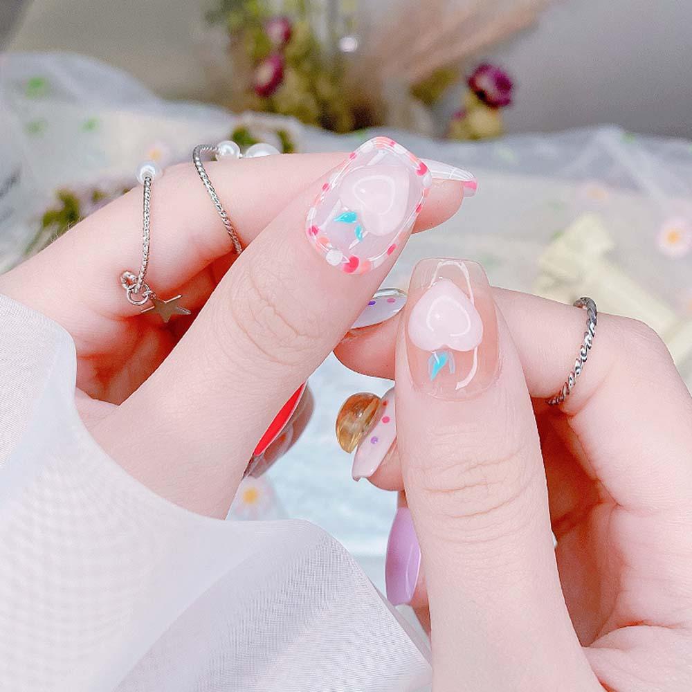 Agustin 3D Nail Art Dekorasi Fashion Aurora Cinta Berbentuk Hati Kristal Berlian DIY Hiasan Kuku