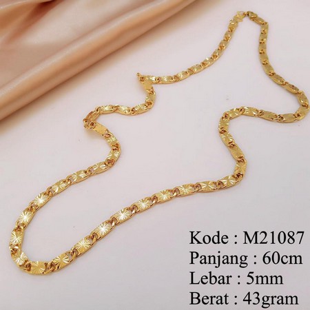 Kalung Hijab Panjang 60cm Rantai Gepeng 5mm Lapis Emas M21087