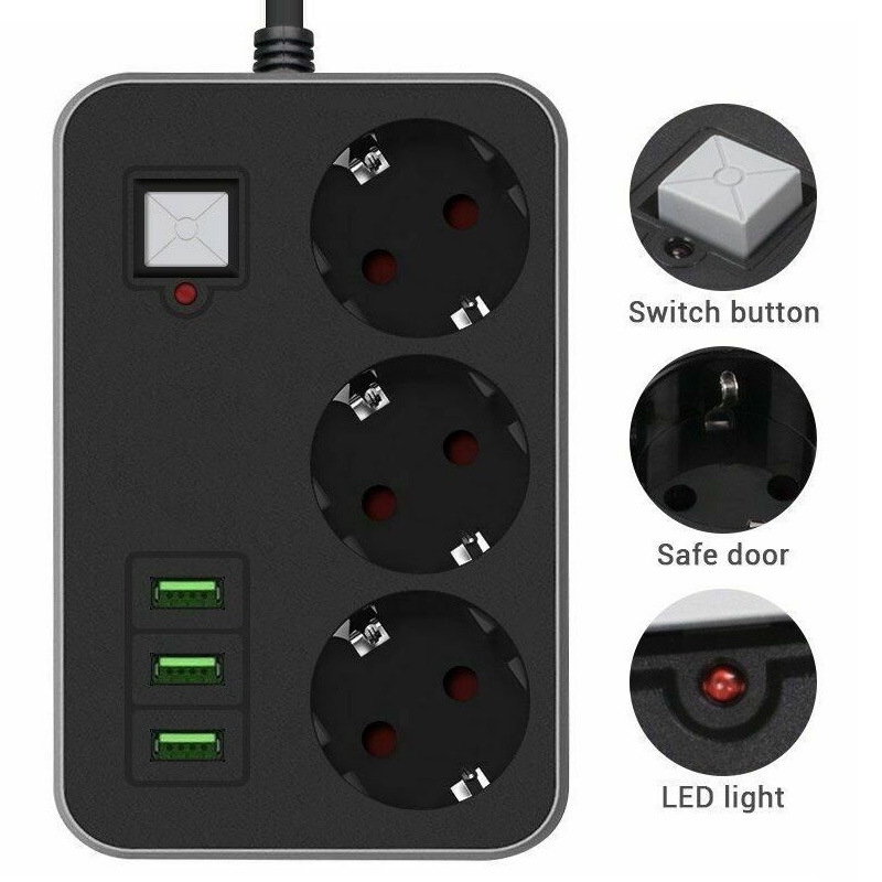Charger 3 Port USB + 3 Anti Statik Power Socket Charger Fast Charging