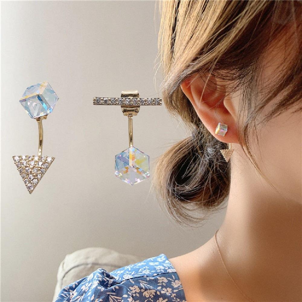 NEEDWAY Drop Earrings Wanita Perempuan Anting Menjuntai Geometris S925 Kristal Persegi