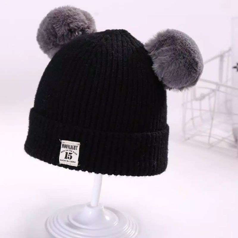 [1KG MUAT 13PCS] TOPI RAJUT POMPOM BULU ANAK / Topi Kupluk Wool Rajut Hangat Bayi size 0-3th