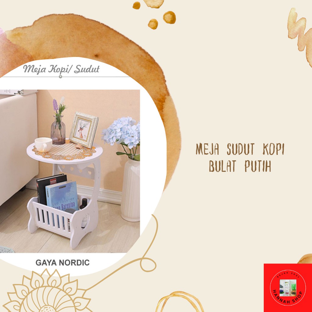 meja sudut kopi bulat putih