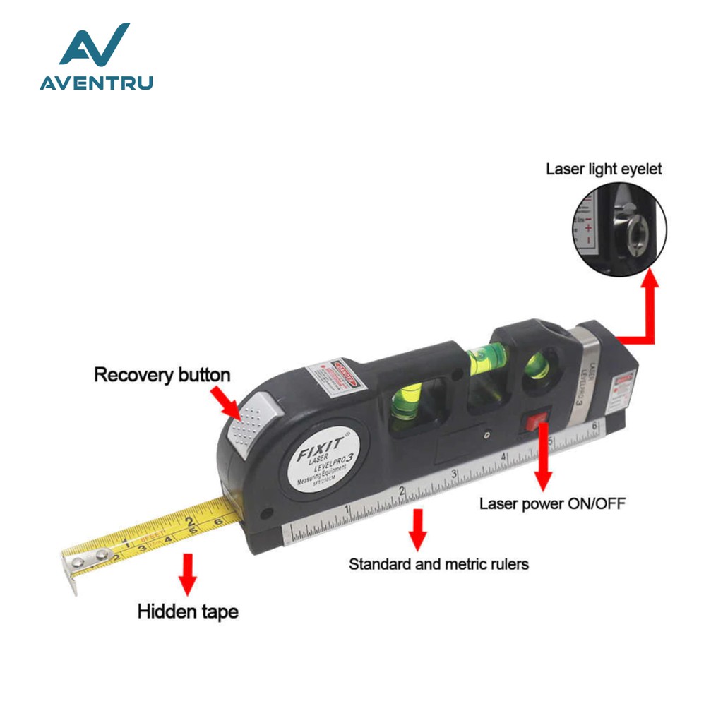 Fixit Level Pro3/Levelpro3 Penggaris Kombinasi Waterpass Meteran Laser