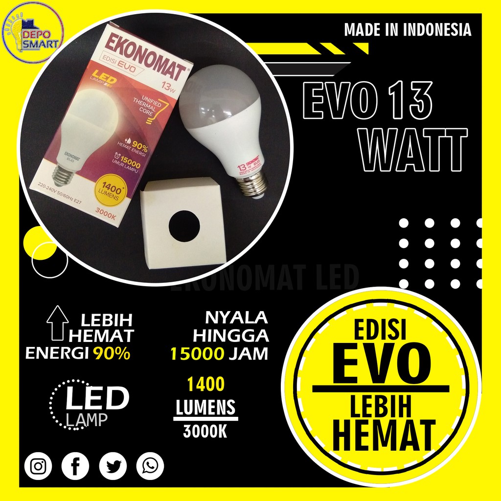 LAMPU LED EKONOMAT EVO 13W 3000K KUNING MURAH HEMAT