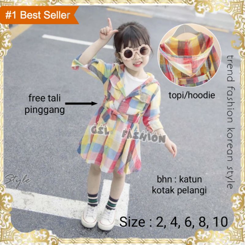 GSL Pakaian Baju Anak Peremuan Andin Ikatan Cinta Import Korea 1 2 3 4 5 6 tahun Kotak Pelangi Hoodi