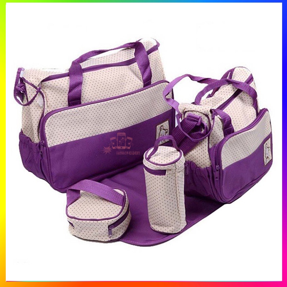 Tas Perlengakapan Bayi 5in1 / 1 Set Tas Bayi 5 in 1 Diaper Baby Bag Set Tas Multifungsi Storage Bag Organizer Organiser Tas Botol Minum Tas Makanan Tas Serbaguna Tas Besar Tas Kecil Popok Bayi Perlak Diapers Mom Bag Food Kado Tas - Warna Acak