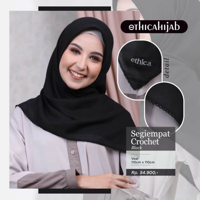 HIJAB SEGIEMPAT POLOS CROCHET || ETHICA