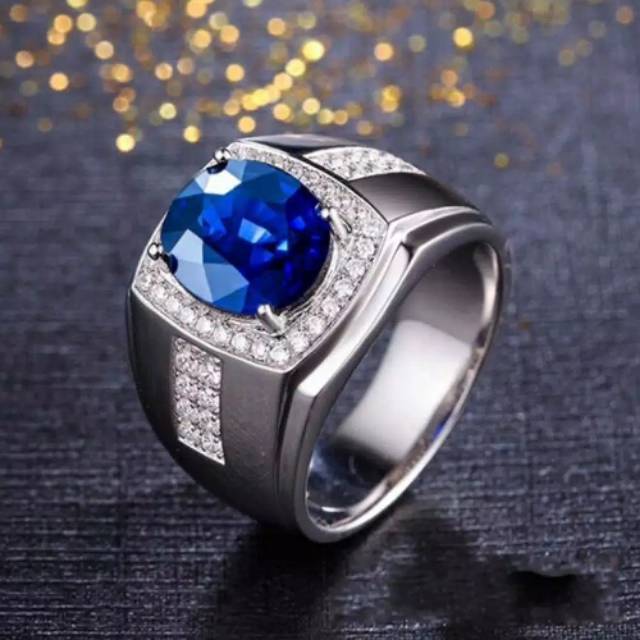 Cincin batu cincin titanium cincin pria cincin perak cincin blue cutting Cristal