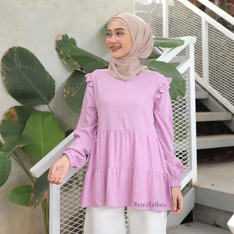 TM 24- COD Kemeja tunik wanita remaja cewek L ld 100 cm panjang murah busui kancing depan