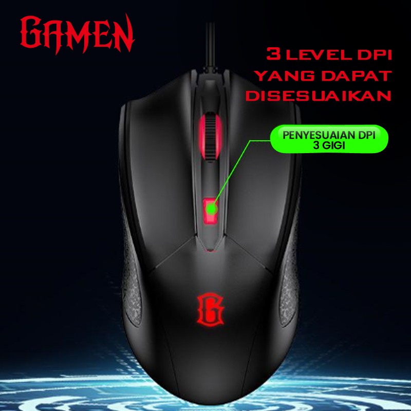 GAMEN GM100 Gaming Mouse 2000 DPI Macro Ultralight Black-Garan Garansi Original Resmi