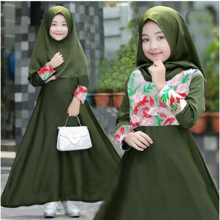 Gamis Anak Perempuan Fashion Lebaran Syari Khimar Usia 3-5 Tahun Modern SD TK Brukat Viscose Anak Ce
