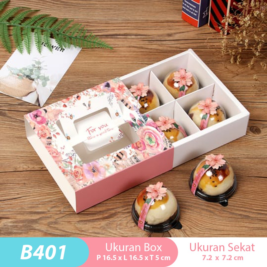 

(5pc) Box Kue Sekat 4 B401/ Packaging Kotak Kue Mooncake/ Cookies/ Nastar