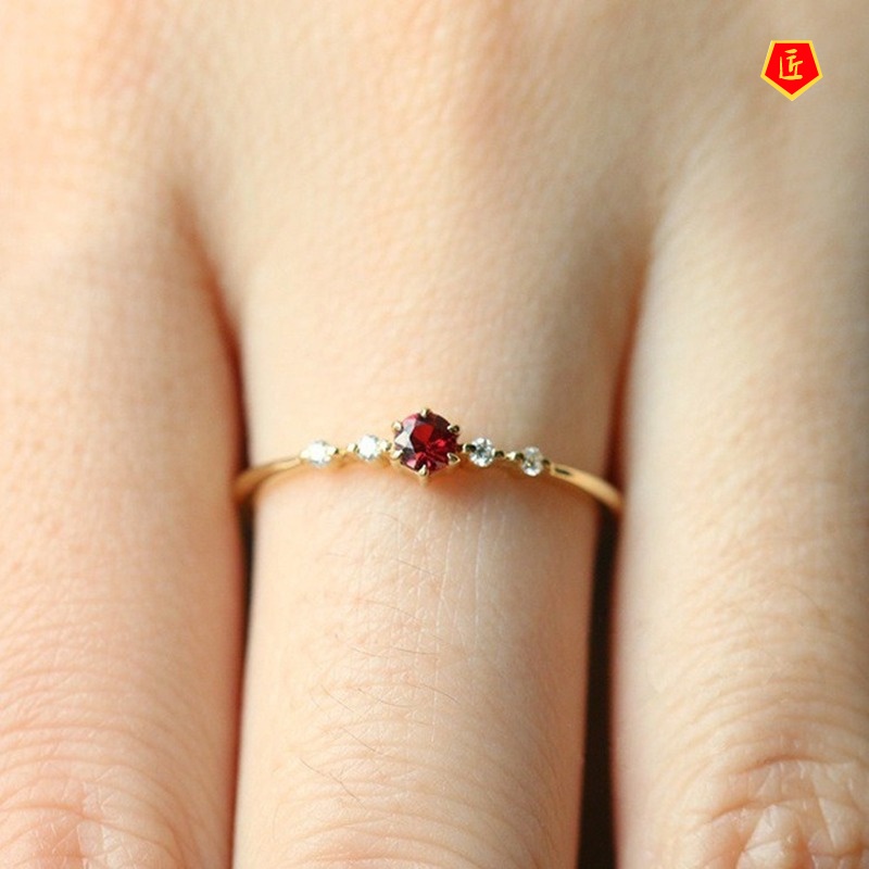 [Ready Stock]Ruby 18K Gold Ring Female Fashion Temperament