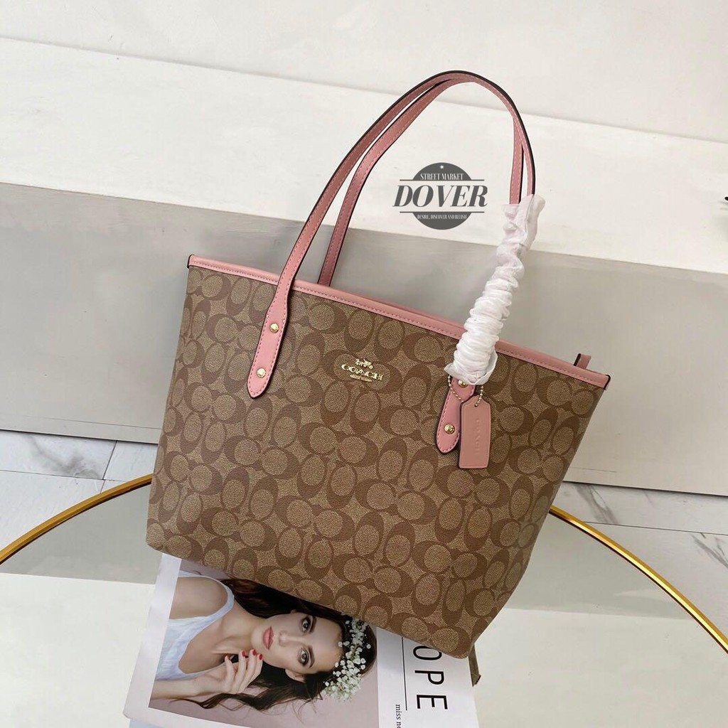 Coach Tote Bag City Zip in Signature Khaki Petal - ORIGINAL 100%