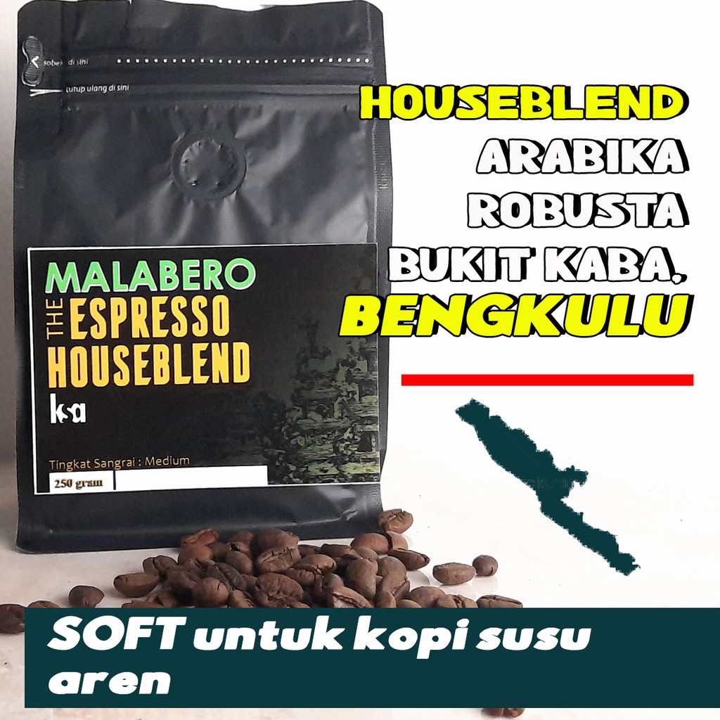 

biji kopi houseblend espresso blend robusta-arabika Bengkulu 250 gram beans bean