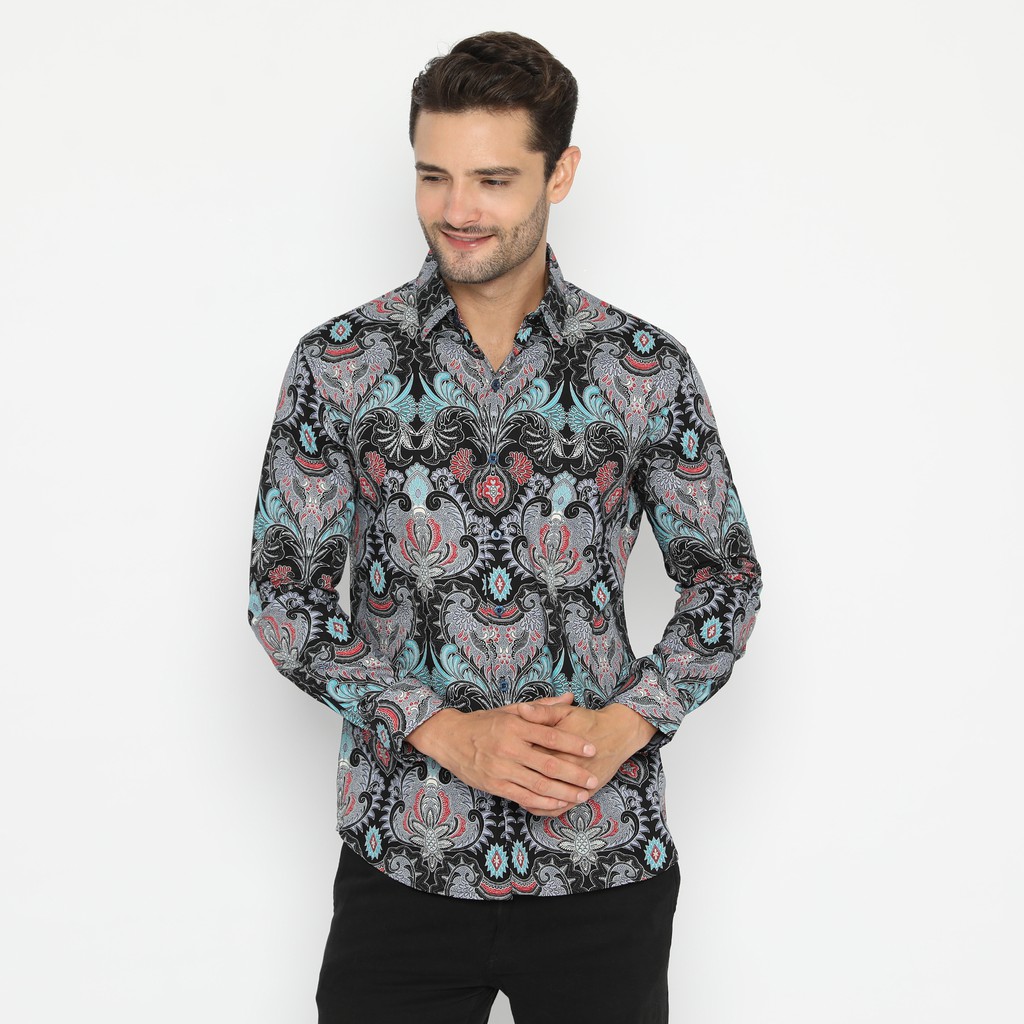Platini Kemeja Batik Pria Lengan Panjang Katun Hitam Biru 460531