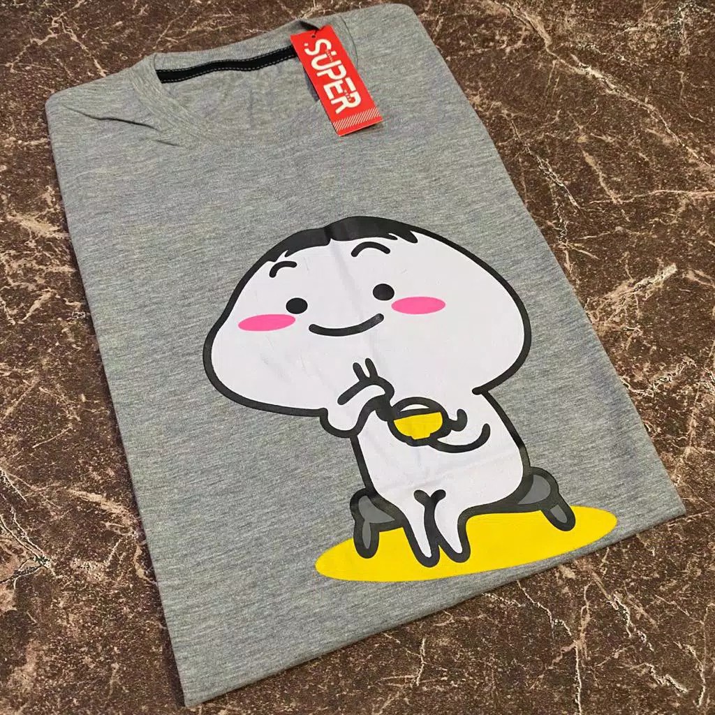 Kaos Pria Atasan Distro T-Shirt Kaos Cartoon Abu-Abu