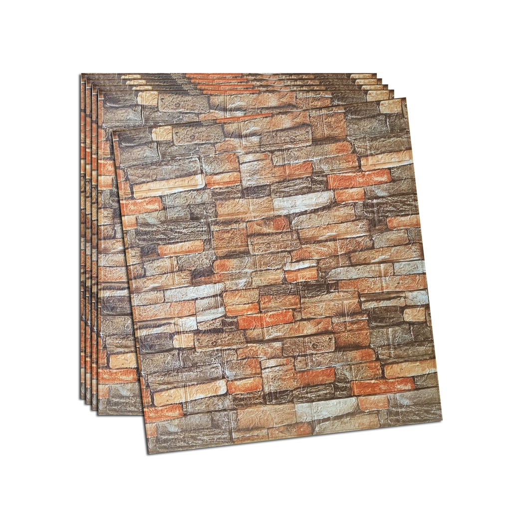 Wallpaper Dinding 3D Embossed Modern Foam Timbul Motif Batu Bata / Wall Sticker Dinding 3D Waterproof Brick / Wall Foam Dekorasi Dinding Kamar Rumah-ORANGE CERAH