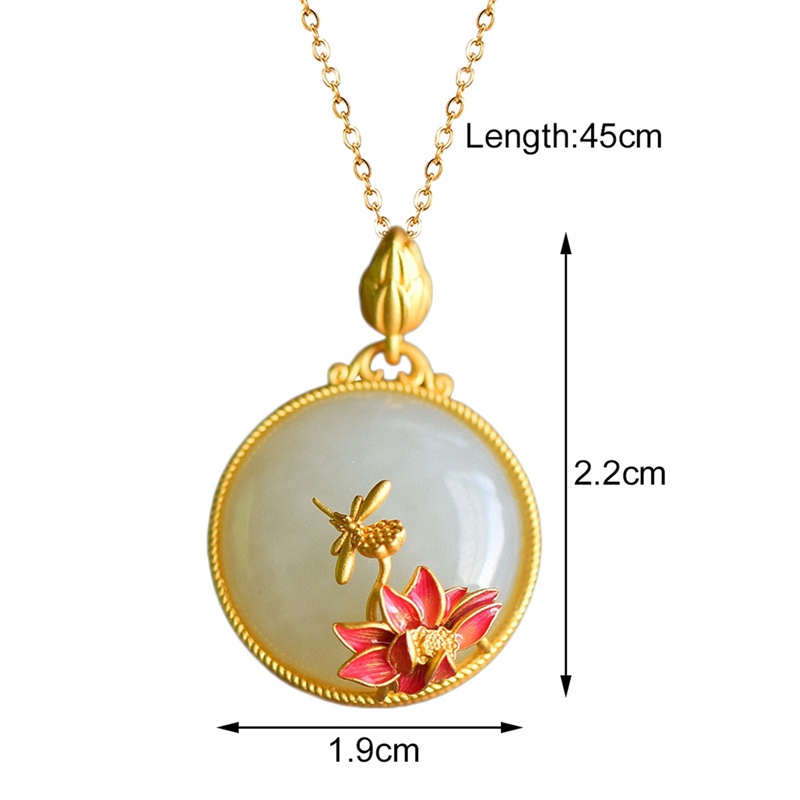 Chinese Style Enamel Color Lotus Flower Elegant Female Charm Hotan White Jade Stone Pendants Necklace Vintage Minorities Jewelry