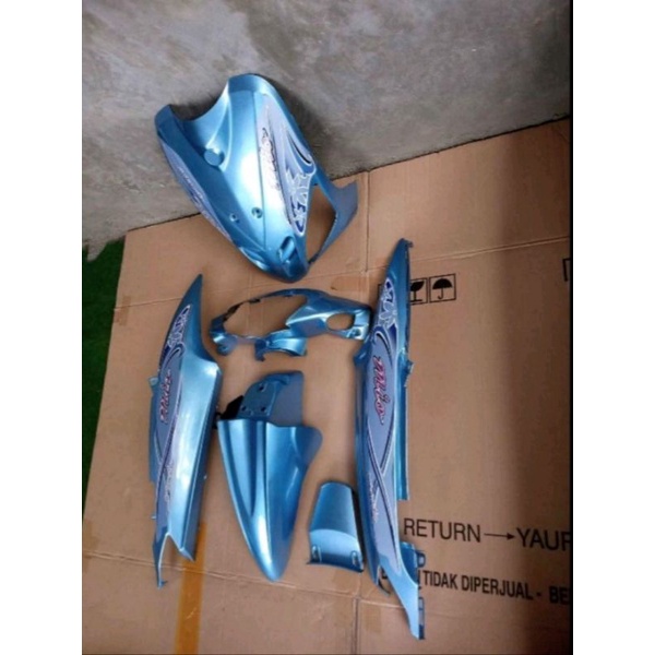 cover body full halus mio smiley mio sporty warna biru muda set striping