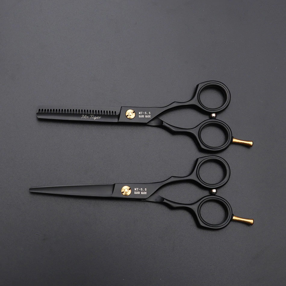 Bisa COD Set Gunting Rambut Professional Barber Hairdressing Scissors 6 Inch 2 PCS with Razor Comb + Hair Knife - MrTiger 440C