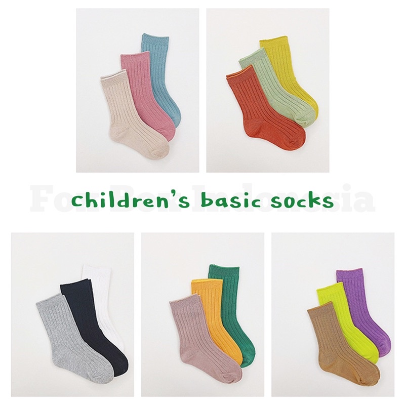 [Set Isi 3] Kaos Kaki Anak Polos Warna Warni Korea - Korean Knit Style Kids Socks Impor Premium - Fox Box Indonesia kok