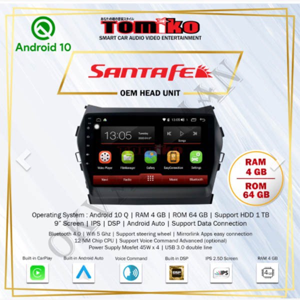 Head Unit Android Tomiko OEM For Hyundai SantaFe Santa Fe