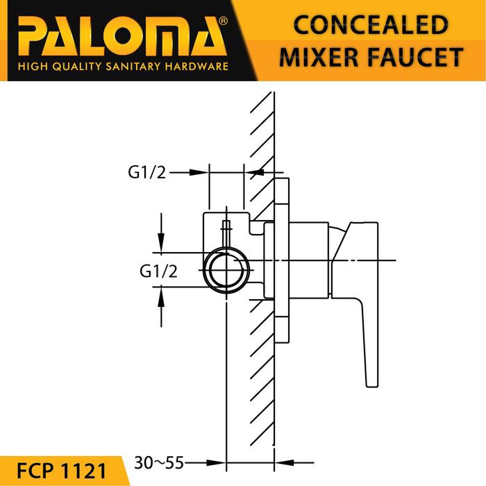 PALOMA FCP 1121 Keran Mixer 3 Lubang Tanam Dinding Tembok Kran Air