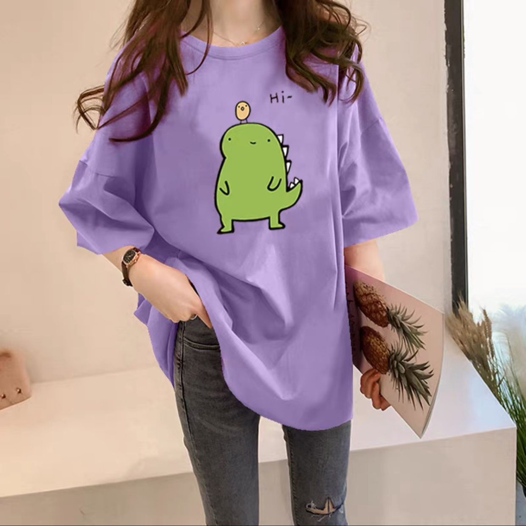 Oversize Tee / Tshirt Wanita Model Longgar Motif Cute Dino