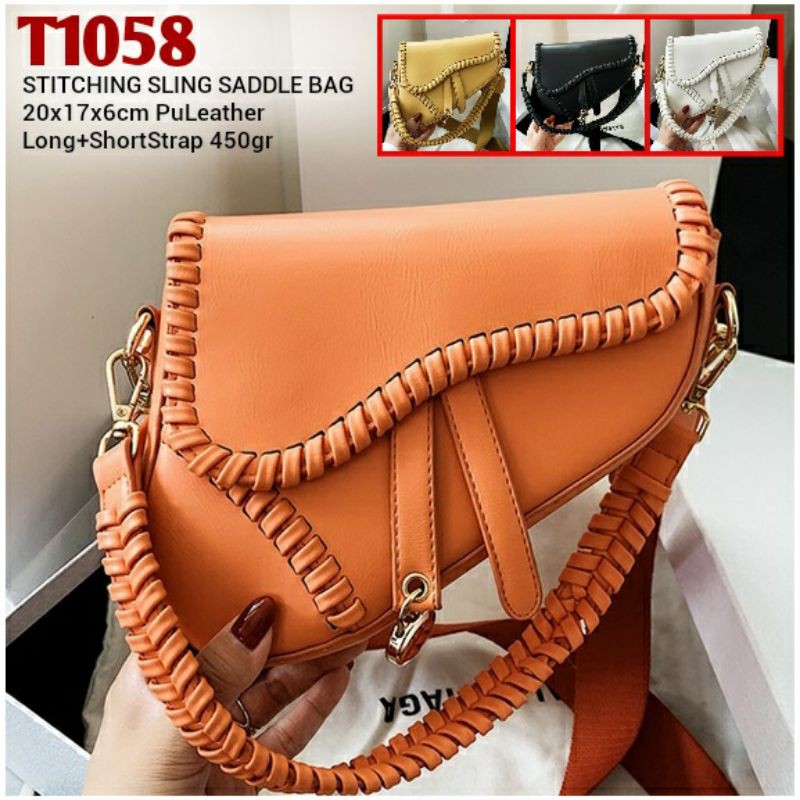 Tas Saddle Wanita Import Gij. T1058 1kg2 STITCHING Saddle Bag Tas Selempang Wanita Slingbag Tas Anjl