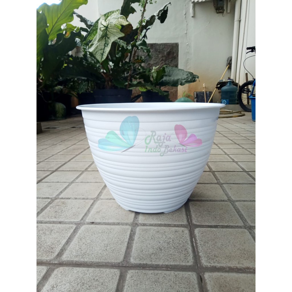 Pot Bunga Kumbang 30 Putih Motif Tawon - Pot Plastik 29 30 Cm Vas Pot Bunga Tawon Bulat - Pot Bunga