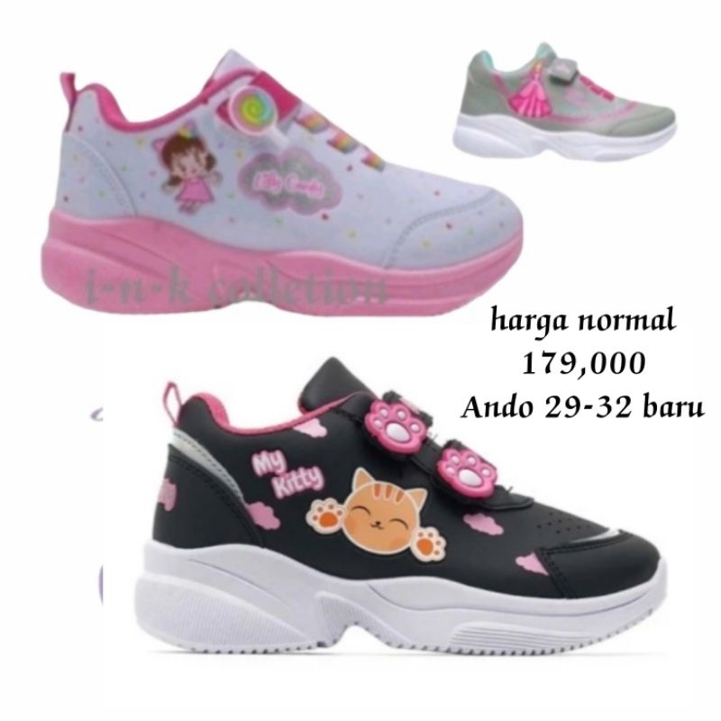 0SEPATU SEKOLAH ANAK PEREMPUAN ANDO LILY CANDY VELCRO PINK PAUD TK SD KETS SPORT RUNNING