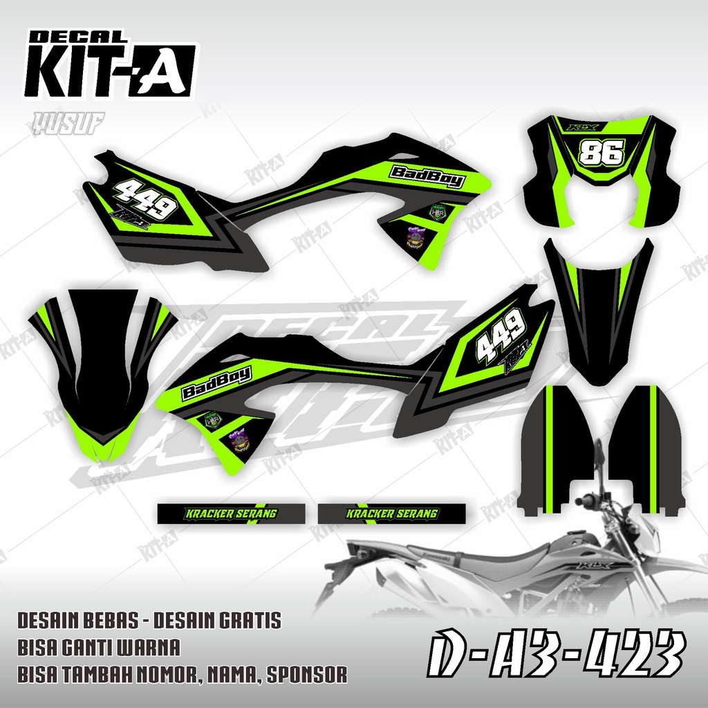 Decal Klx 150 Bf MOTIF HIJAU STABILO D-A3-423
