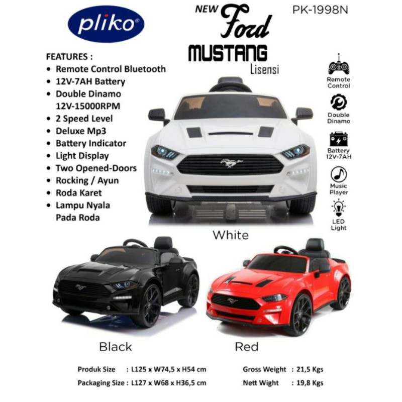 Mobil aki anak Pliko PK 1998 N new Ford Mustang lisensi