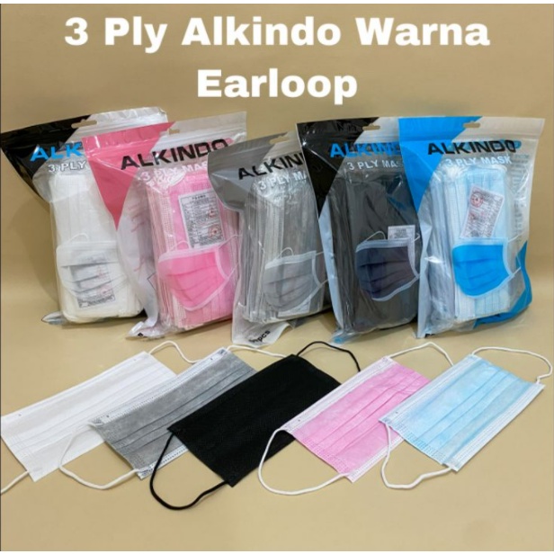 ALKINDO MASKER 3PLY EARLOOP HEADLOOP WARNA-WARNI ISI 50PC