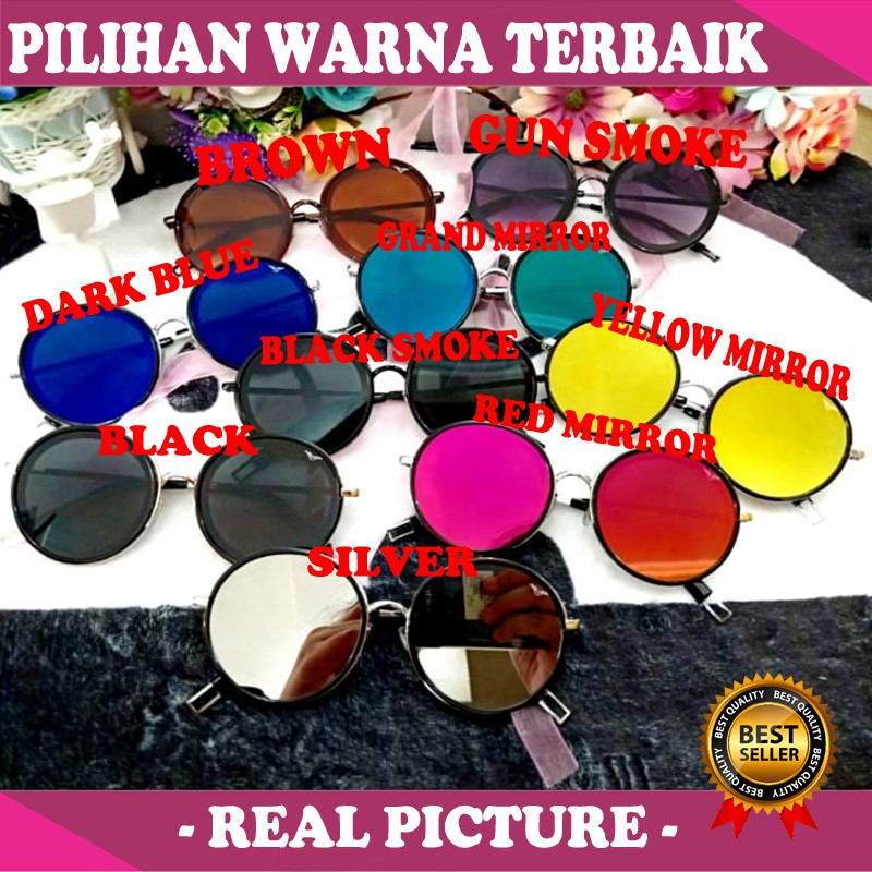 Kacamata hitam pria wanita round frame gaya vintage sunglasses unisex korean gaya Terkini &amp; Terlaris