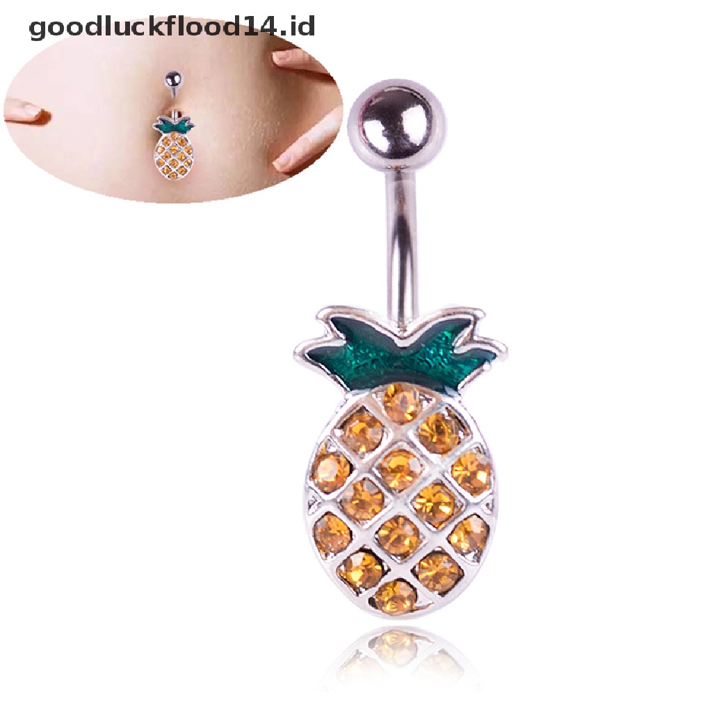 [OOID] Pineapple Steel Navel Rings Crystal Belly Button Ring Bar Body Piercing Jewelry ID