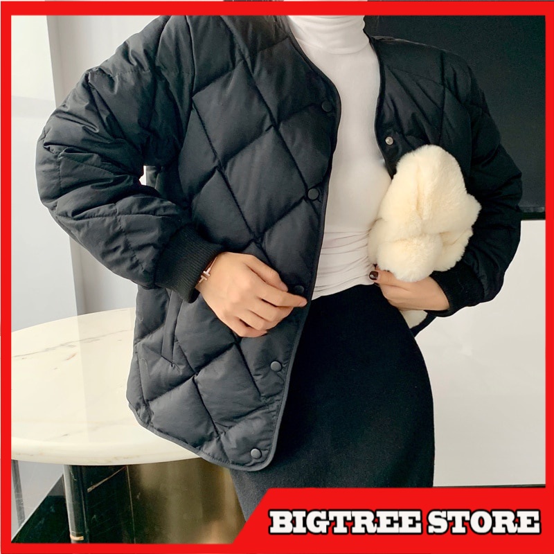 Jaket Wanita Parka Musim Dingin Classic  Down Cotton Jacket Women OL Minimalist Single Breasted Park