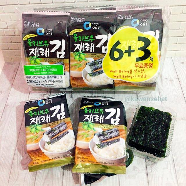 

Nori Sushi Chung Jung One 6+3 | Rumput Laut Korea | Seaweed with Olive Oil