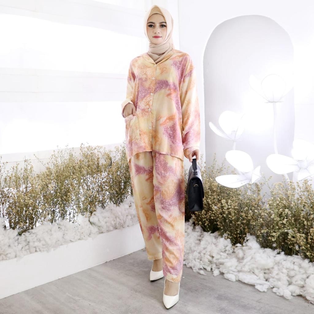 Piyama Tie Dye PP Collection 1 Fizah Eka Bambo Ratie Dinar & Tary Piyama Rayon Piyama Jumbo-PP BAMBO KUNING
