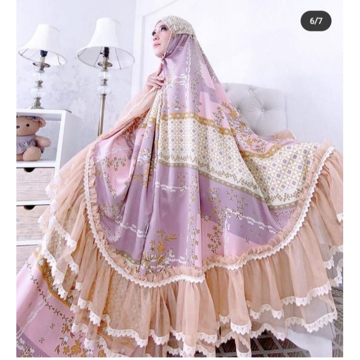 mukenah mewah renda mewah DIOR bahan silk ori
