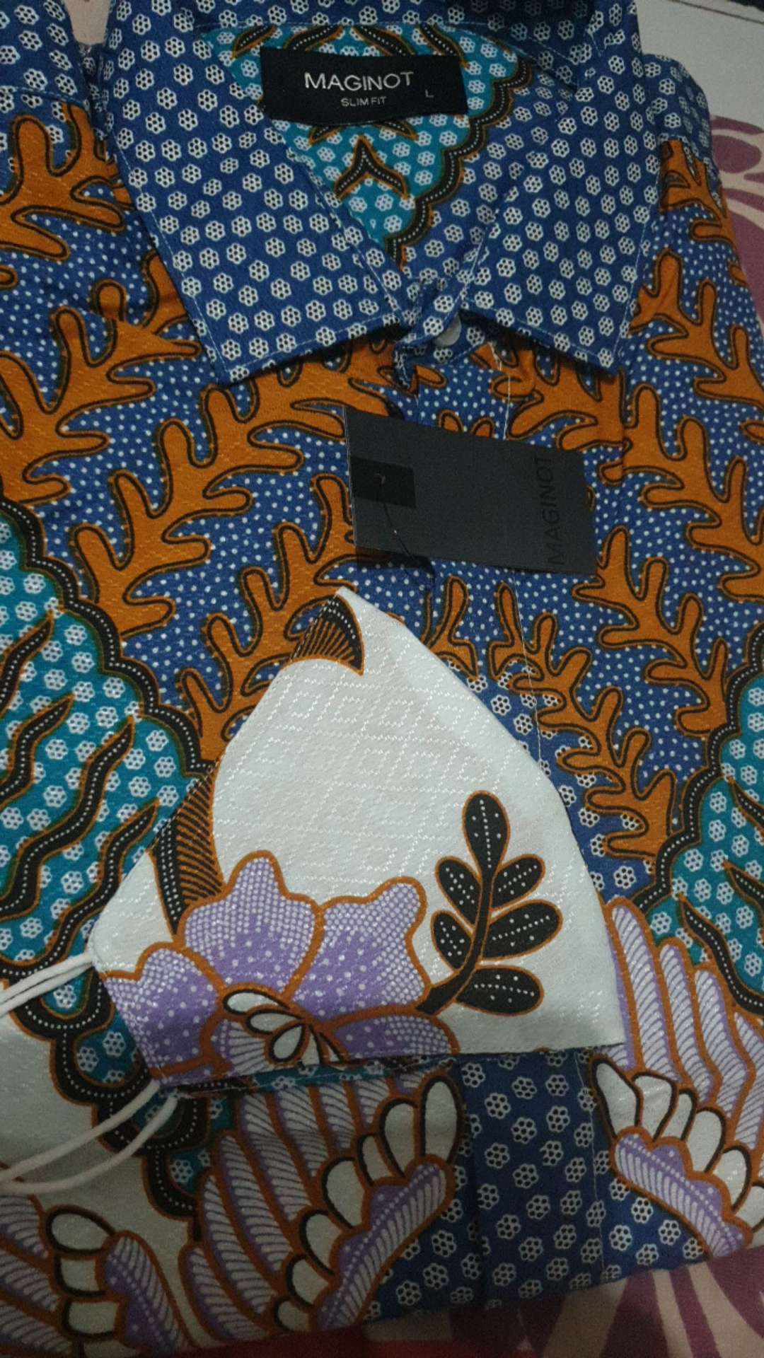 Maginot Kemeja Batik 2.0 Suma-ls Motif Timbul Lengan Panjang Pria + Free Masker