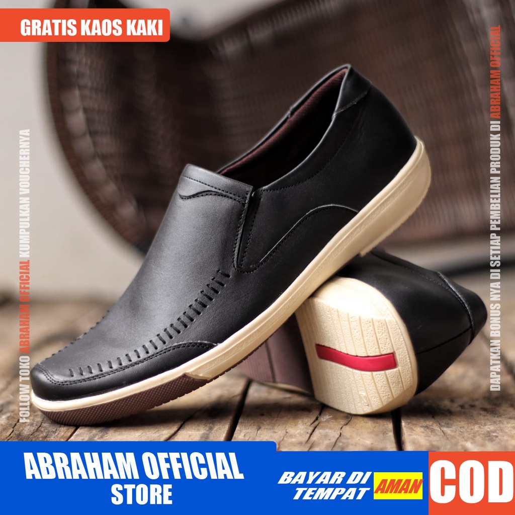 ABRHM x SANPER Sepatu Casual Slip On Kulit Asli Kasual Formal Pria Kerja Kantor Kuliah Kondangan Anti Slip Original