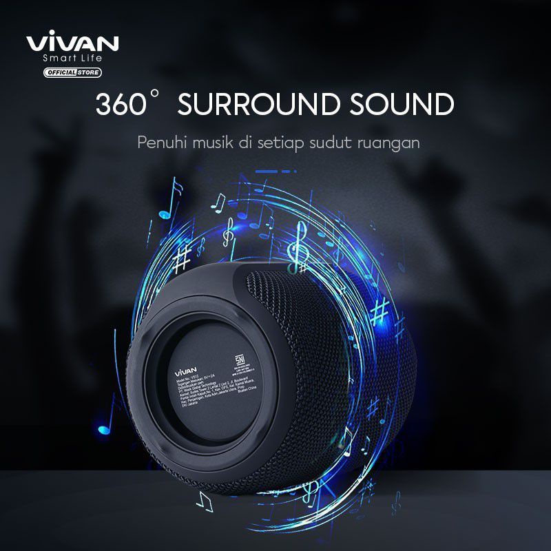 SPEAKER PORTABLE BLUETOOTH 5.0 TWS VIVAN VS12 SURROUND SOUND 360°10W Waterproof IPX6 - ORIGINAL