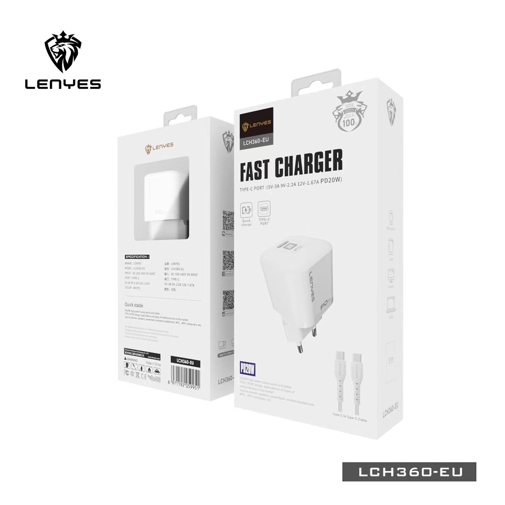 LENYES LCH360 charger PD 20W FAST CHARGING Power Delivery Kabel Data Type C to Type C - Type C to Lightning