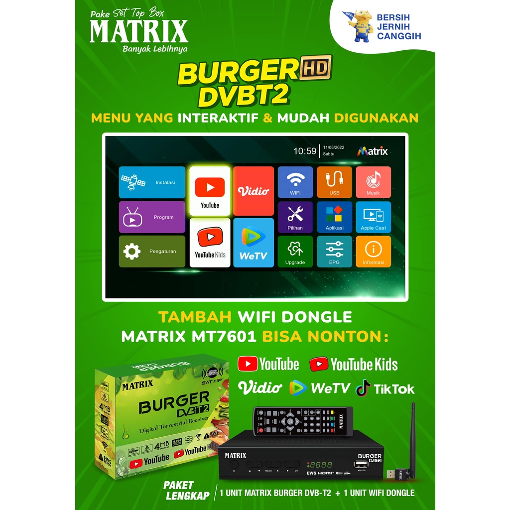 STB Matrix Burger Set Top Box Digital HD Receiver DVBT2 Hijau